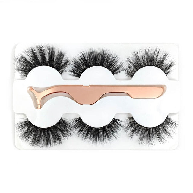 3 Pairs 6D Mink False Eyelashes With Tweezer Crisscross Natural Makeup Eyelash Fluffy Mink Fake Lashes for Women's Fashion cosmeticarena