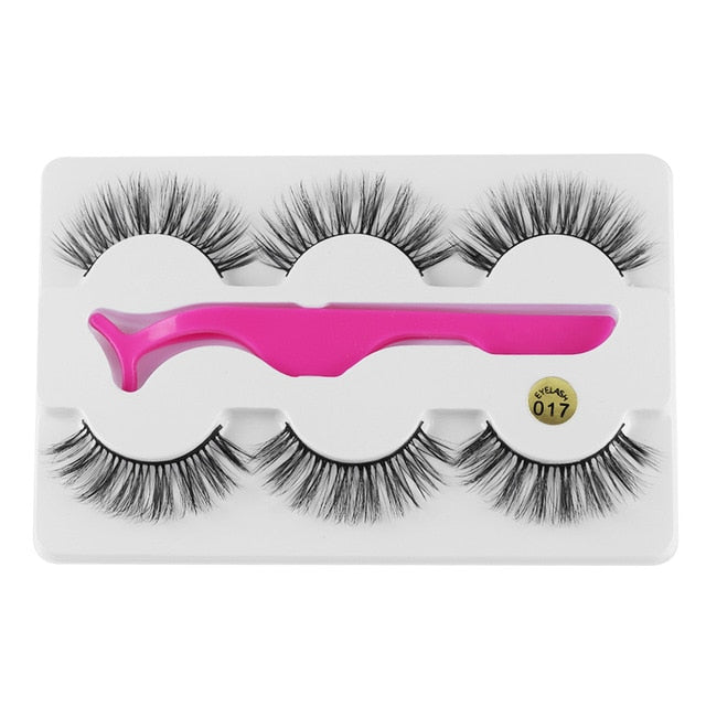 3 Pairs 6D Mink False Eyelashes With Tweezer Crisscross Natural Makeup Eyelash Fluffy Mink Fake Lashes for Women's Fashion cosmeticarena