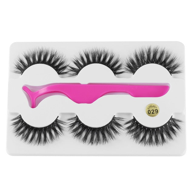 3 Pairs 6D Mink False Eyelashes With Tweezer Crisscross Natural Makeup Eyelash Fluffy Mink Fake Lashes for Women's Fashion cosmeticarena