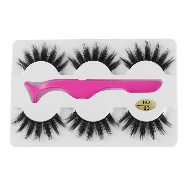 3 Pairs 6D Mink False Eyelashes With Tweezer Crisscross Natural Makeup Eyelash Fluffy Mink Fake Lashes for Women's Fashion cosmeticarena