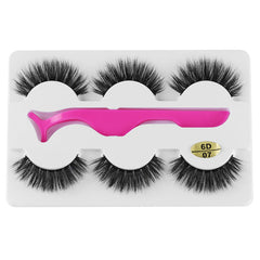 3 Pairs 6D Mink False Eyelashes With Tweezer Crisscross Natural Makeup Eyelash Fluffy Mink Fake Lashes for Women's Fashion cosmeticarena