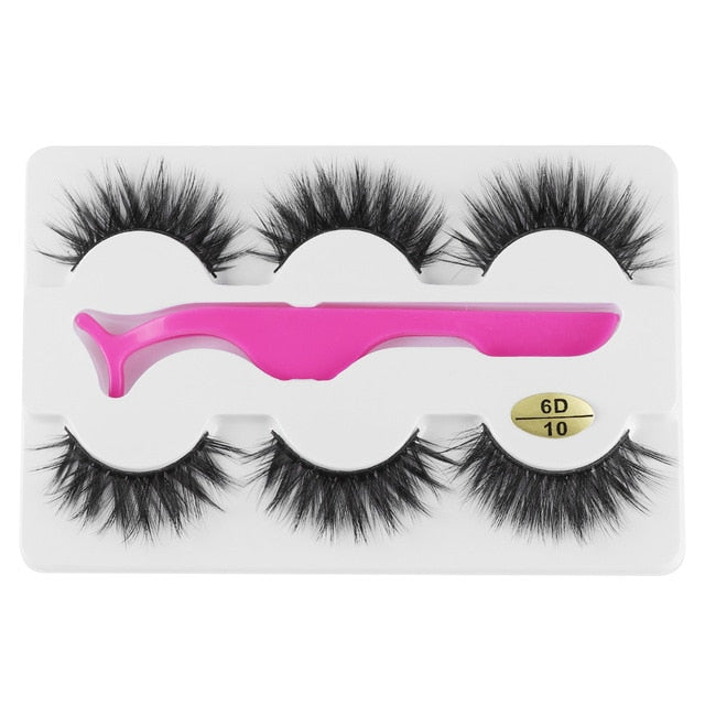 3 Pairs 6D Mink False Eyelashes With Tweezer Crisscross Natural Makeup Eyelash Fluffy Mink Fake Lashes for Women's Fashion cosmeticarena