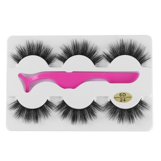 3 Pairs 6D Mink False Eyelashes With Tweezer Crisscross Natural Makeup Eyelash Fluffy Mink Fake Lashes for Women's Fashion cosmeticarena
