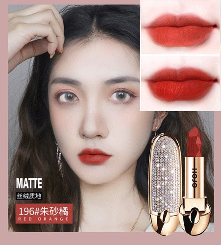 HOJO Matte Lipstick Shiny Diamond Gold Silver Nude Waterproof Long Lasting 8 colors Gorgeous Makeup Cosmetics With Mirror cosmeticarena