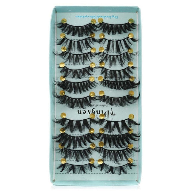 10 Pairs 3D Soft Faux Mink Hair False Eyelashes Natural Messy Eyelash Crisscross Wispy Fluffy Lashes Extension Eye Makeup Tools cosmeticarena