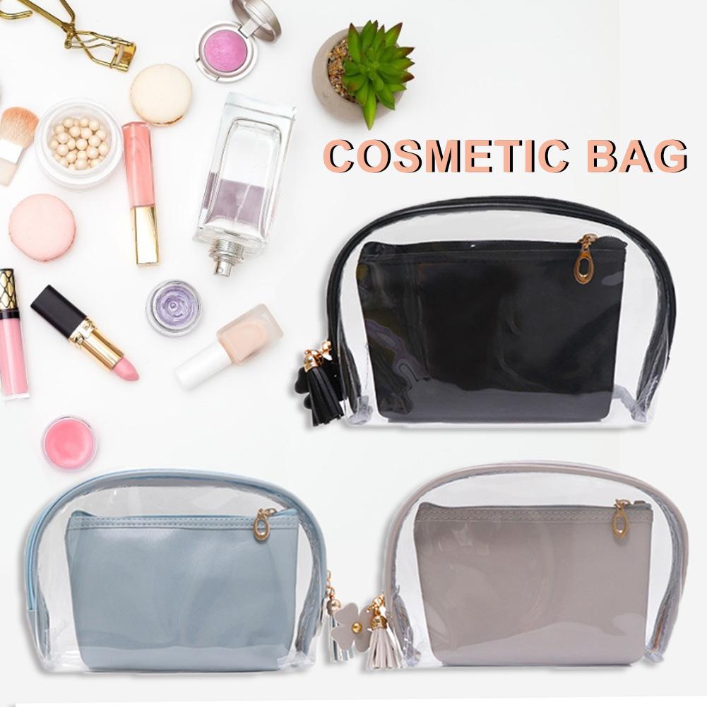 PU Transparent Cosmetic Bag Waterproof Clear Pouch Organizer Makeup Bags Women Travel Toiletry Case Accessories With A Small Bag cosmeticarena