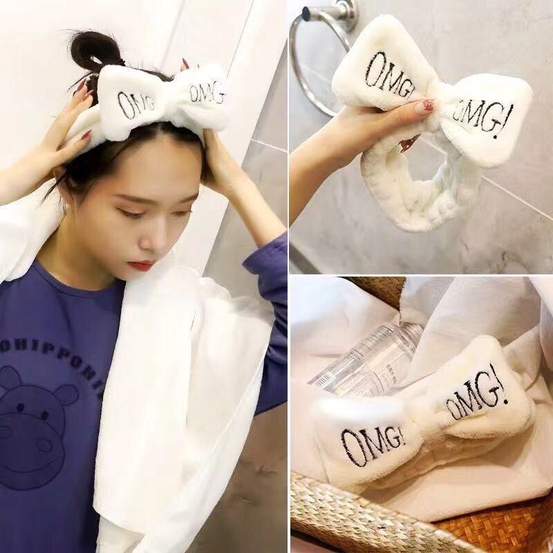 2019 New OMG Letter Coral Fleece Wash Face Bow Headbands For Women Girls Headbands Headwear Hair Bands Turban Hair Accessories cosmeticarena