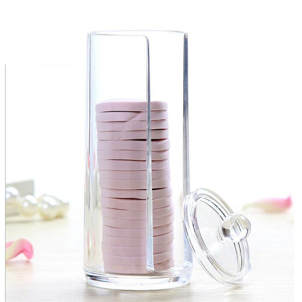 Transparent Acrylic Round Container Makeup Pad Organizer Box Protable Cosmetics Cotton Swab Storage Case Makeup Tool Accessories cosmeticarena