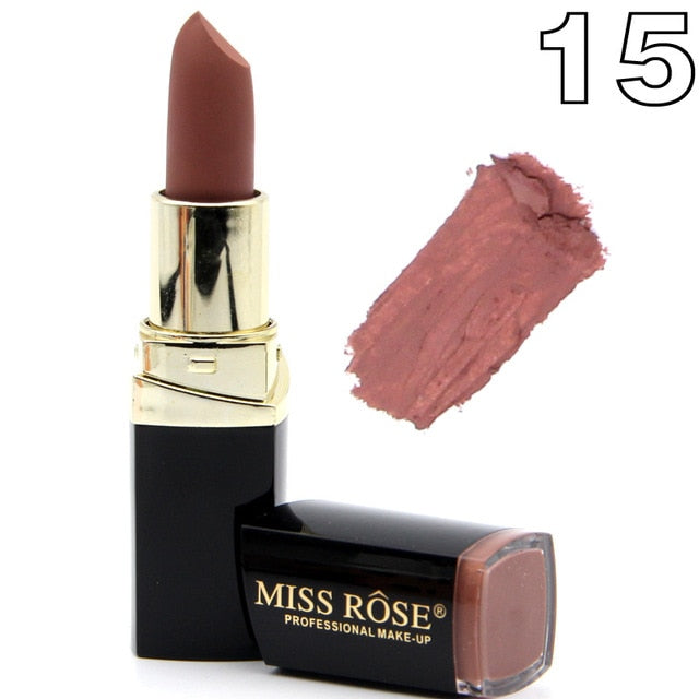 Miss Rose brand batom 24color Nude Matte lipstick Matte Velvet Lipstick Beauty Red Lips batom Cosmetic long-lasting makeup cosmeticarena