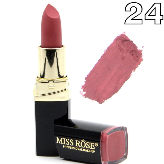 Miss Rose brand batom 24color Nude Matte lipstick Matte Velvet Lipstick Beauty Red Lips batom Cosmetic long-lasting makeup cosmeticarena