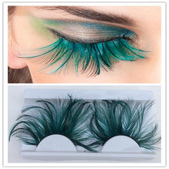 1 pairs Dark green feather 3D thick winged natural long false eyelashes exaggeration stage false eye lashes makeup tool YM117 cosmeticarena