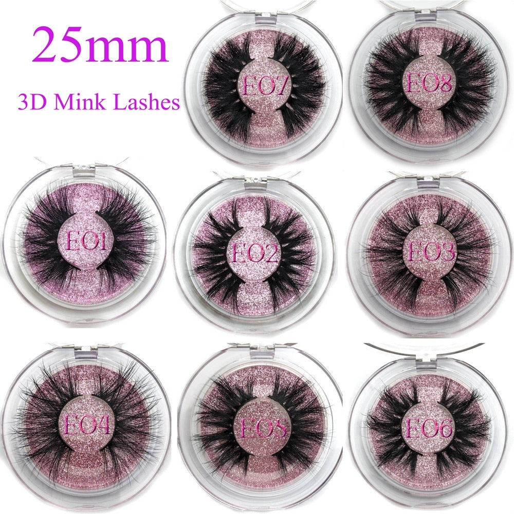 Mikiwi 25mm False Eyelashes Wholesale Thick Strip 25mm 3D Mink Lashes Custom Packaging Label Makeup Dramatic Long Mink Lashes cosmeticarena