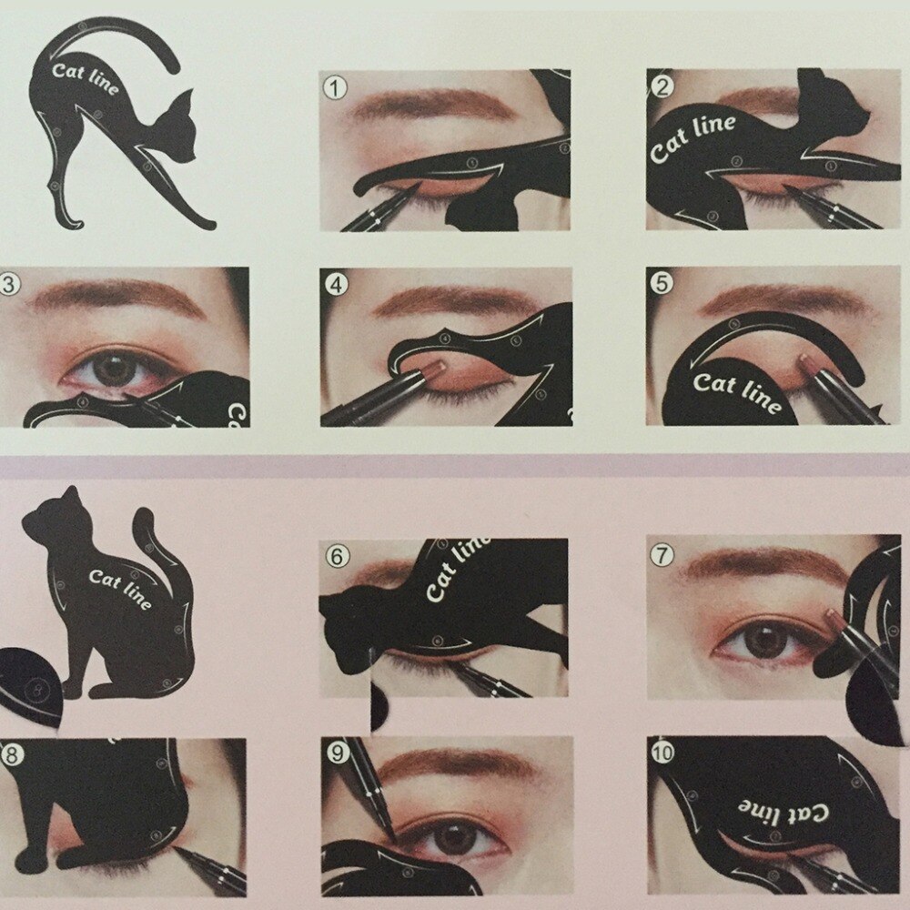 2 Pcs Eyeliner Drawing Cat Shape Template Cards Fashion Cosmetic Tool Kits Smoky Cat Eyes Makeup Accessory Beginner Use cosmeticarena