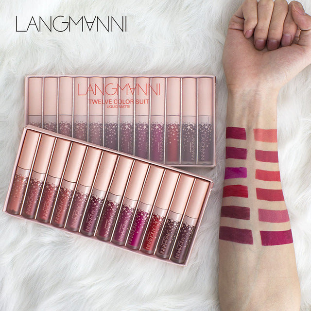 2019 New brand 12pcs/lot lip kit matte Lipstick Waterproof Nutritious Velvet lip stick Red Tint Nude batom makeup set cosmeticarena