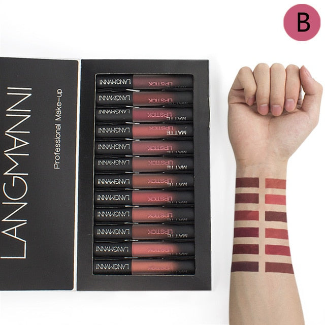2019 New brand 12pcs/lot lip kit matte Lipstick Waterproof Nutritious Velvet lip stick Red Tint Nude batom makeup set cosmeticarena