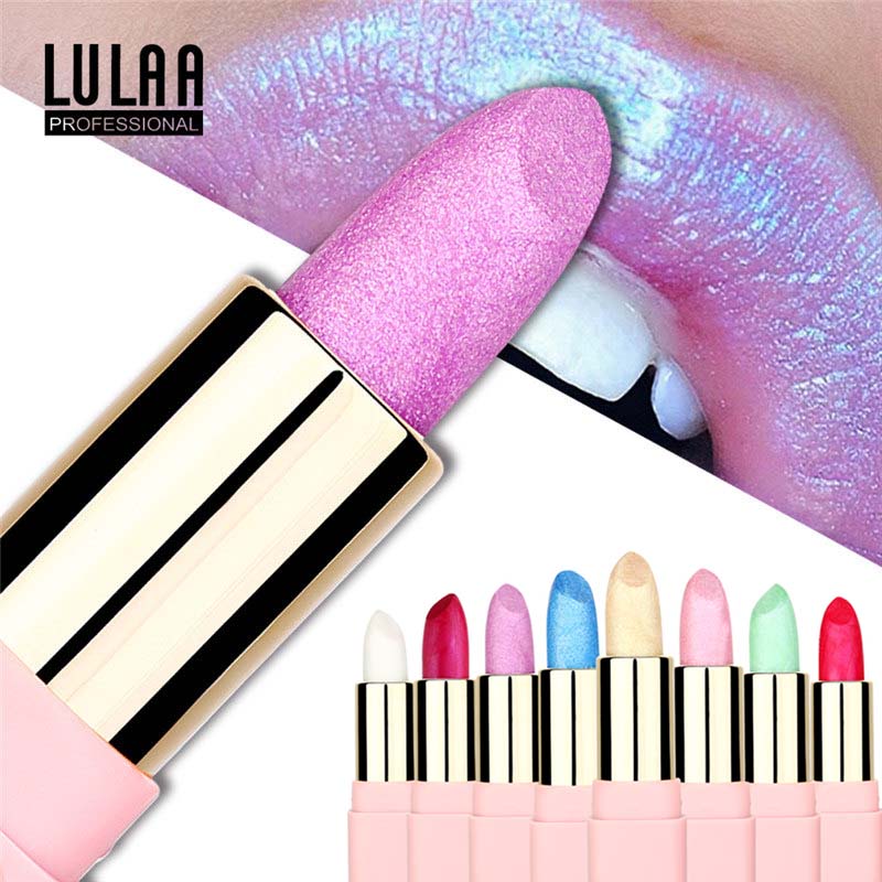 LULAA Colorful Glitter Metallic Lipstick Long Lasting Shiny Highlighter Waterproof Lip Stick Waterproof Makeup Cosmetic Lipstick cosmeticarena