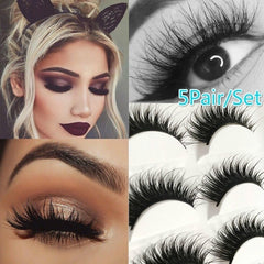 Black 5 Pairs Of Eyelashes Thick Fiber Natural False Eyelash Curl Eyelash Artificial Eyelash Extension Makeup Tools cosmeticarena