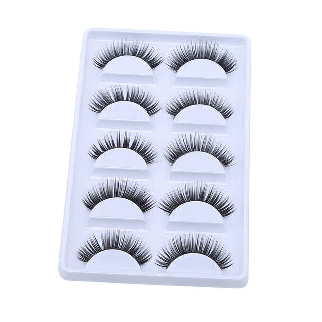 Black 5 Pairs Of Eyelashes Thick Fiber Natural False Eyelash Curl Eyelash Artificial Eyelash Extension Makeup Tools cosmeticarena