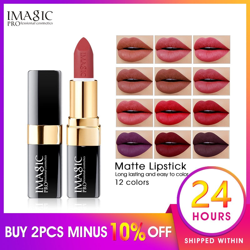 IMAGIC new 12 color lip makeup cream lipstick waterproof lasting light color sexy red lipstick beauty matte eyeliner lipstick cosmeticarena