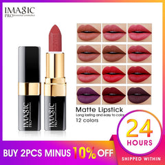 IMAGIC new 12 color lip makeup cream lipstick waterproof lasting light color sexy red lipstick beauty matte eyeliner lipstick cosmeticarena